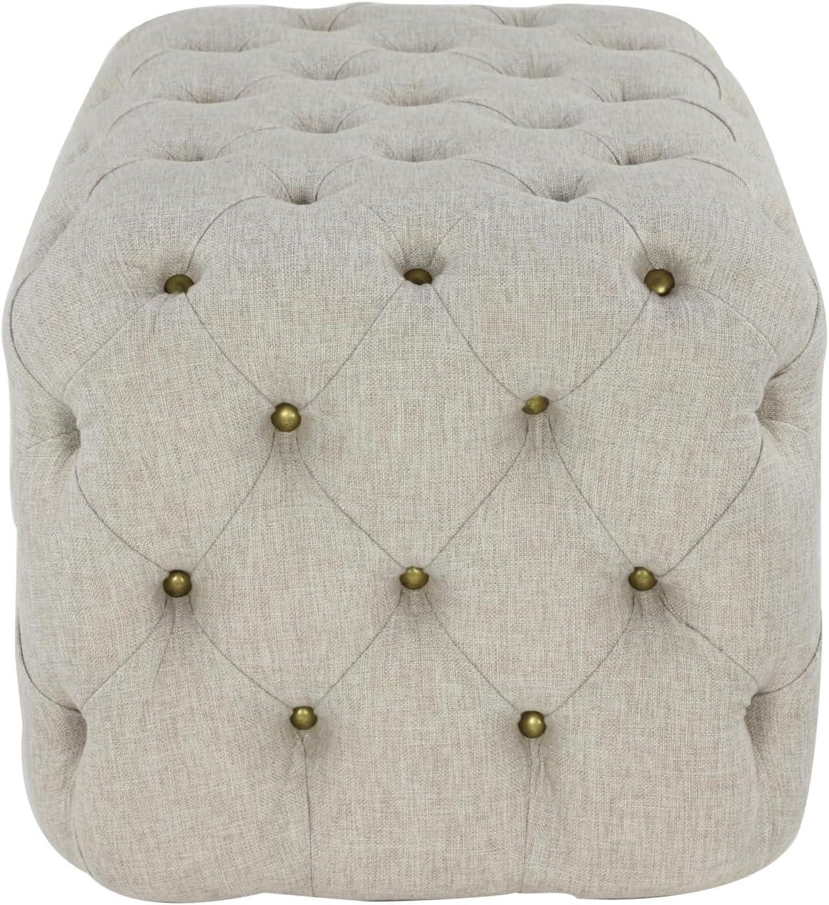 Linen Tufted Ottoman Bench Beige - Olivia & May