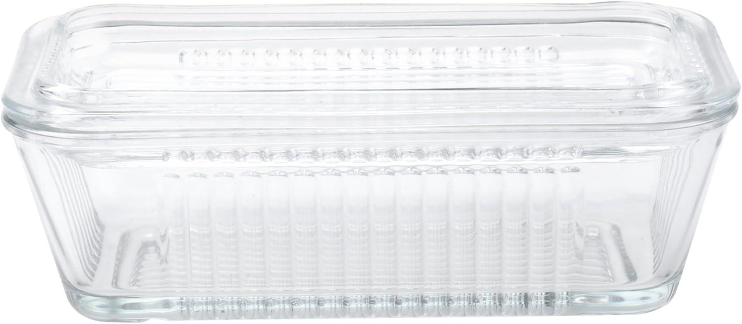 Clear Ribbed Glass Reversible Butter Dish with Lid