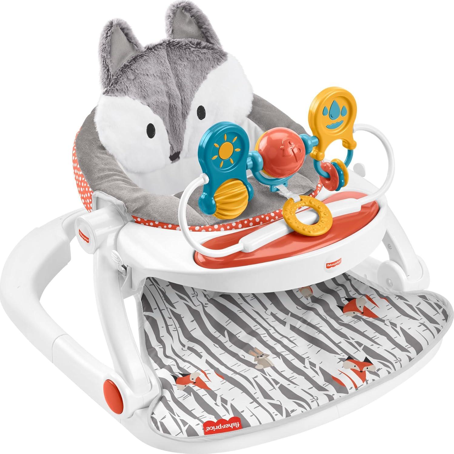 Fisher-Price Deluxe Sit-Me-up Floor Seat Infant Chair with Feeding Tray and Toys, Happy Hills