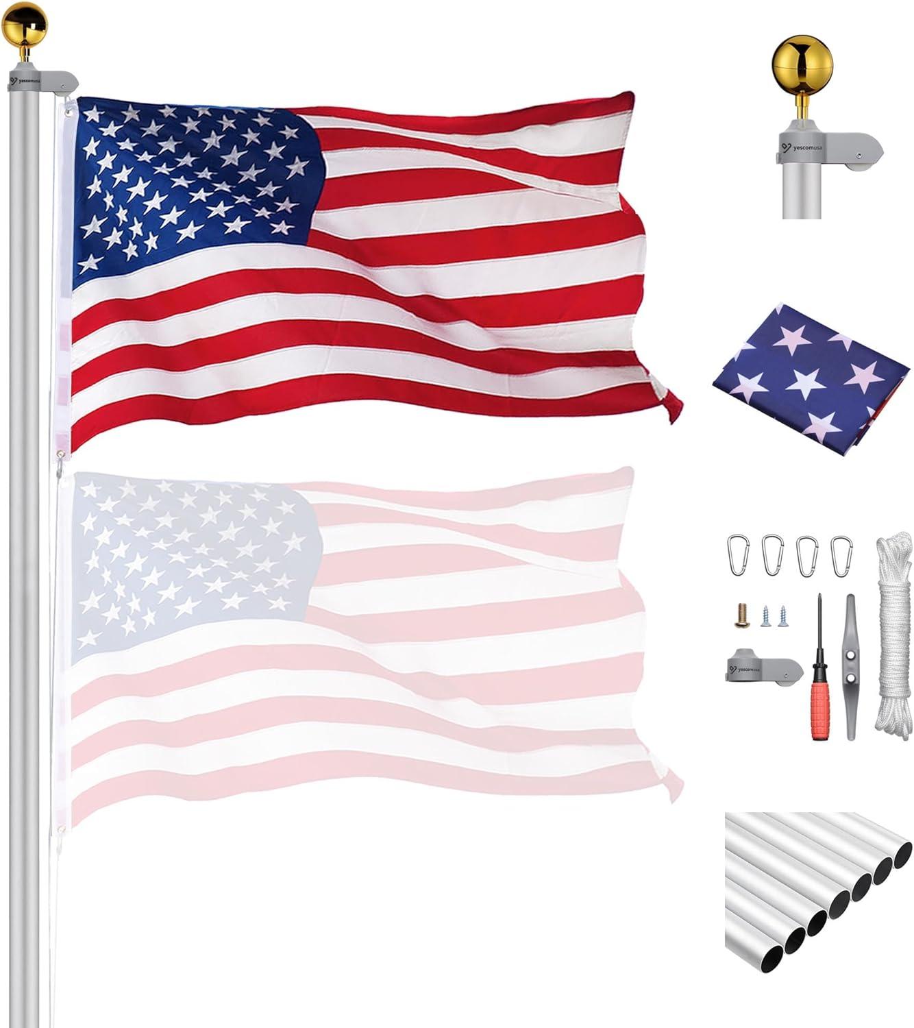 Yescom 25' Upgraded Sectional Aluminum Flagpole Silver