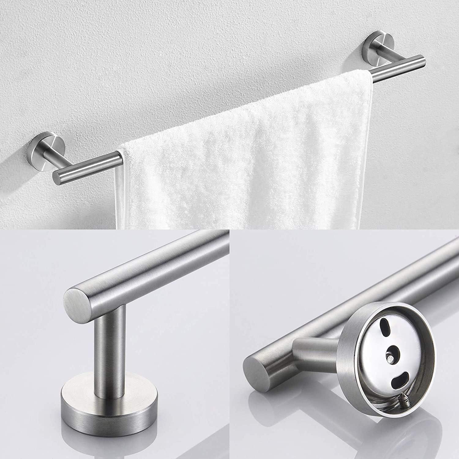 24 Inch Towel Bar Sets 4 Pieces Bathroom Kit Accessories Restroom Towel Ring Holder Toilet Paper Holder and Hook Set SUS 304 Stainless Steel Bathroom Hardware Heavy Duty Wall Mount (Brushed Silver)