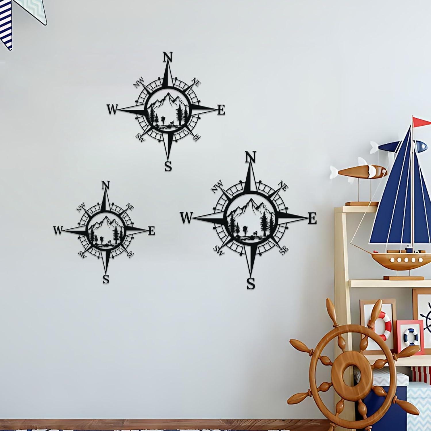 Ploknplq Home Decor Desk Decor Porch 11 Bedroom Wall Metal Compass Nautical Room Inch Office Living Terrace Decoration Garden Decoration Decoration & Hangs Wall Decor