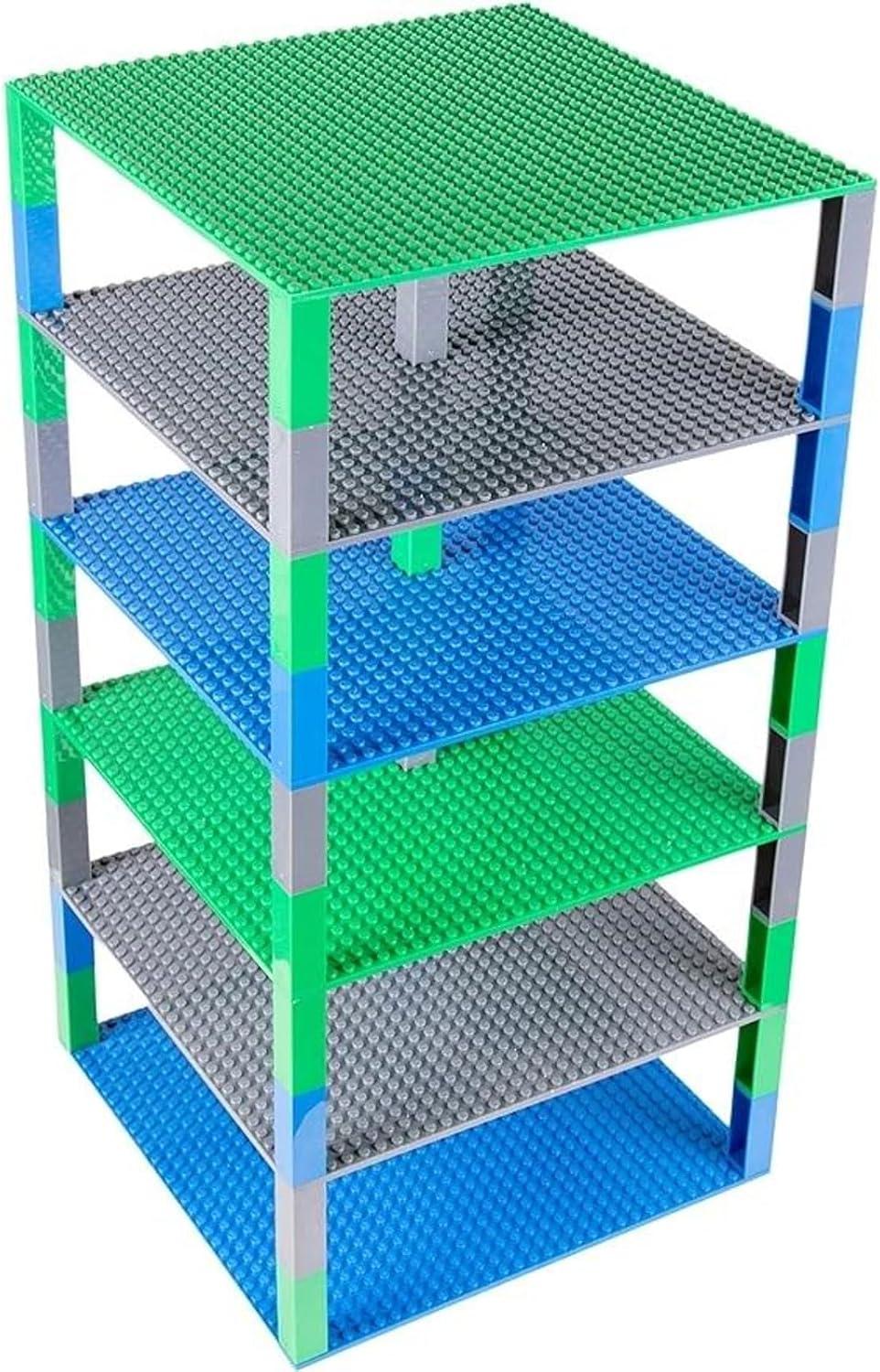 Strictly Briks Toy Building Block - Classic Baseplates 10" x 10" Brik Tower, 6 Baseplates & 50 Stackers in Blue Green & Gray, 56 Pc