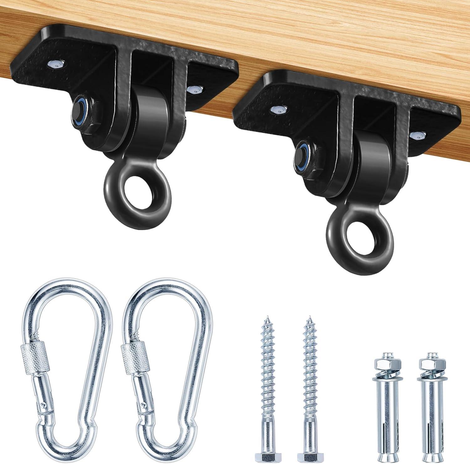 Swing Set Brackets, MDAIRC Heavy Duty Swing Hangers for Wooden Sets Playground Porch Indoor Outdoor & Hanging with Snap Hooks (2 Pack Black Swing Hook)