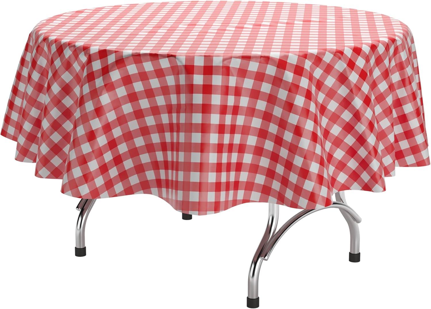 12 Pack Premium Rectangular Plastic Checkered BBQ Tablecloth - Red & White Gingham Checkerboard Disposable Plastic Tablecloth 86.6 inch. Rectangular