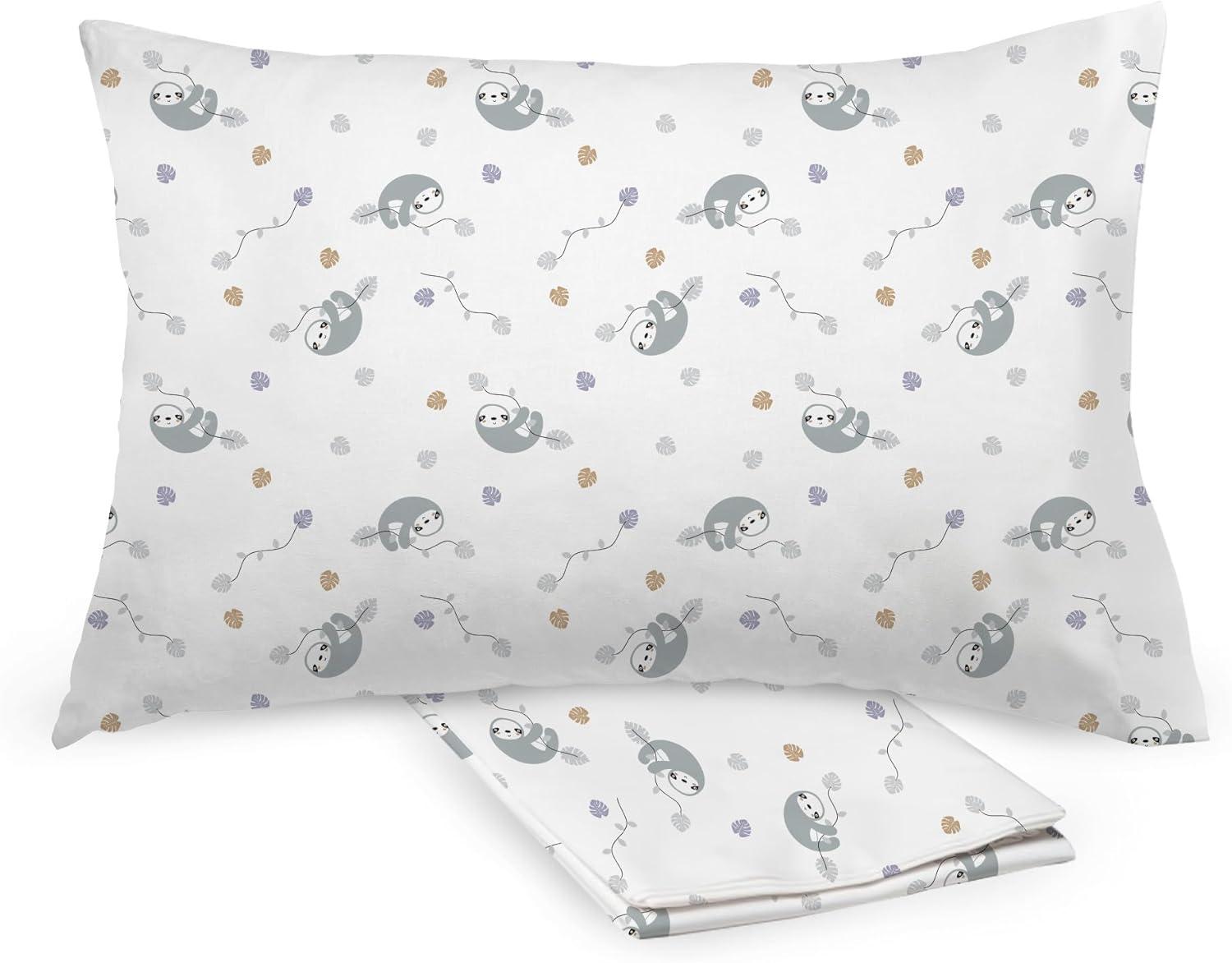 BreathableBaby Cotton Percale Pillowcase, For 13" x 18"/33 x 46 cm Toddler Pillow, Sloths (2-Pack)