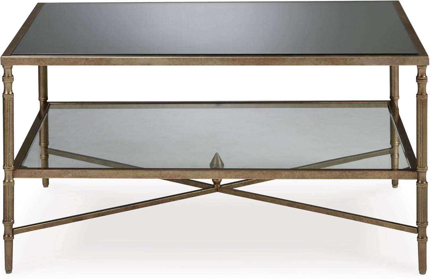 Signature Design by Ashley Cloverty Glass Top Coffee Table, Aged Gold