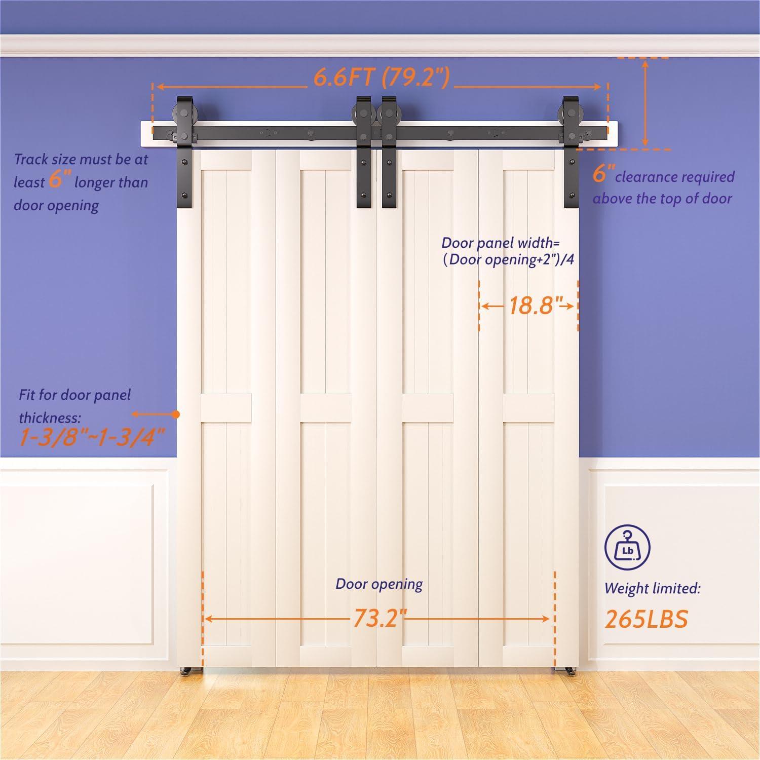 SKYSEN 36" Bifold Barn Door Hardware Kit - Space Saving Folding Design, Corrosion-Resistant Black Spraying（bifold-36-2）