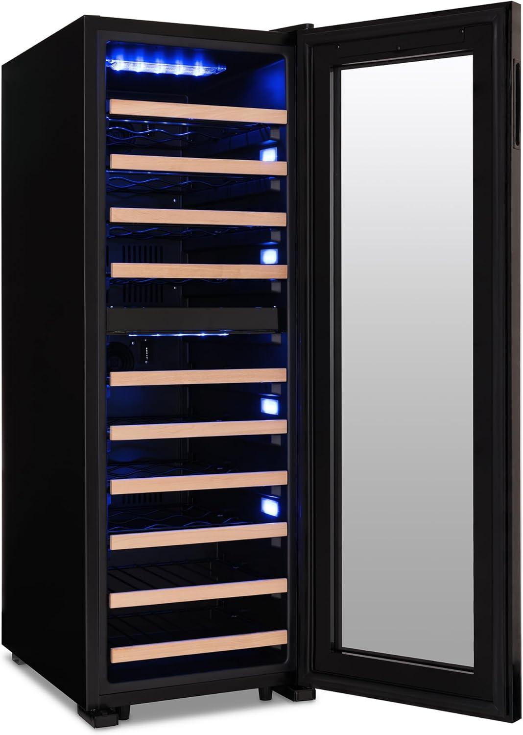 Newair Shadow Series Wine Cooler Refrigerator 56 Bottles Dual Temperature Zones, Freestanding Mirrored Wine and Beverage Fridge