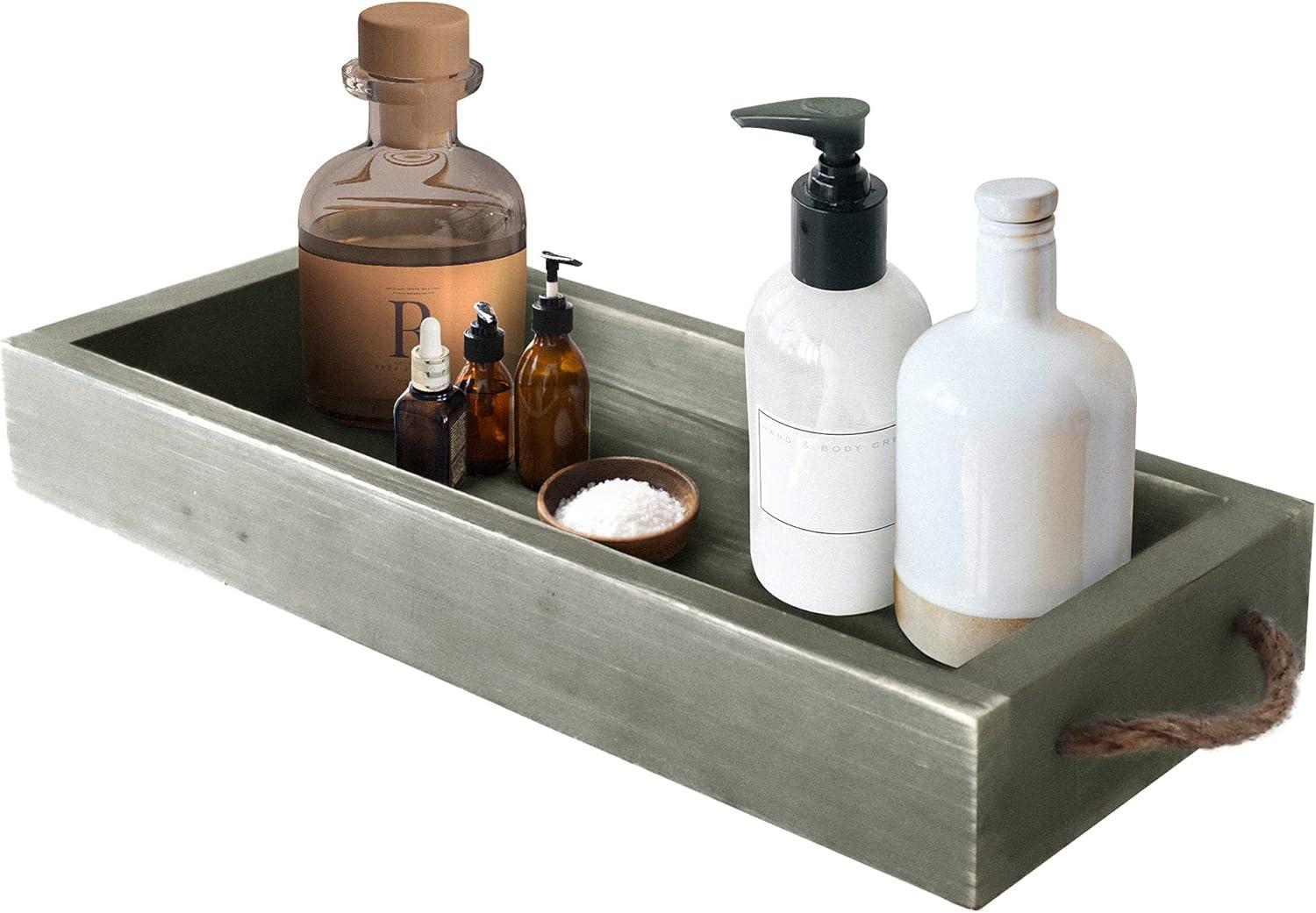 Gray Wooden Rustic Vanity Tray with Handles