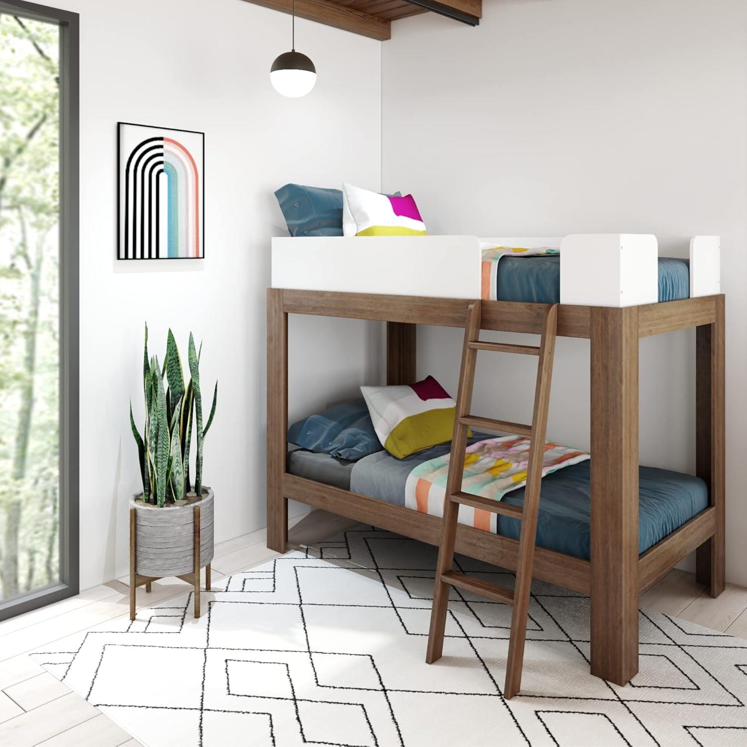 Max & Lily Twin Loft Bed, Mid-Century Modern Solid Wood High Loft Beds for Kids