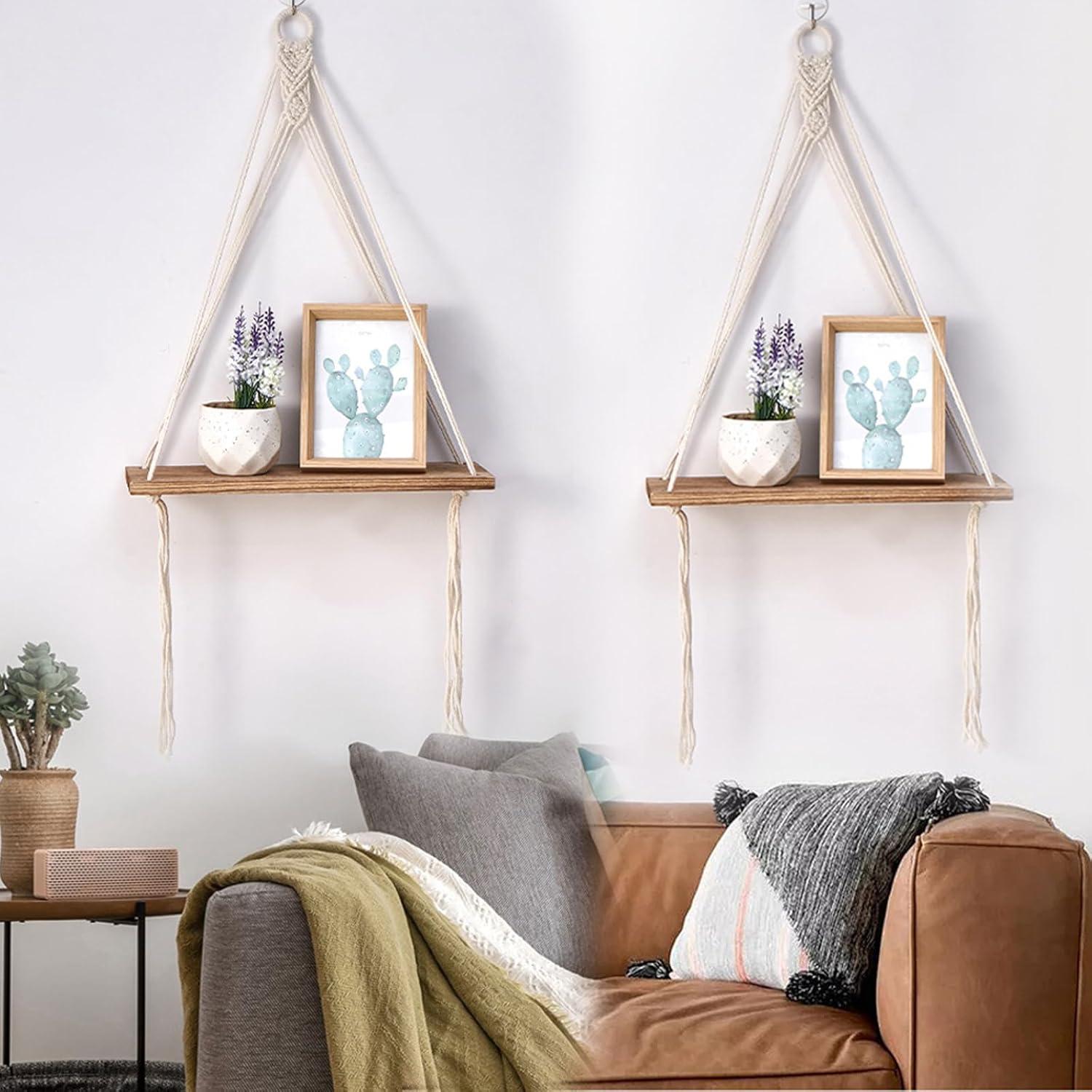 Mkono 2 Pack Wall Hanging Shelves Boho Shlef for Nursery Bedroom Living Room Home Decorations