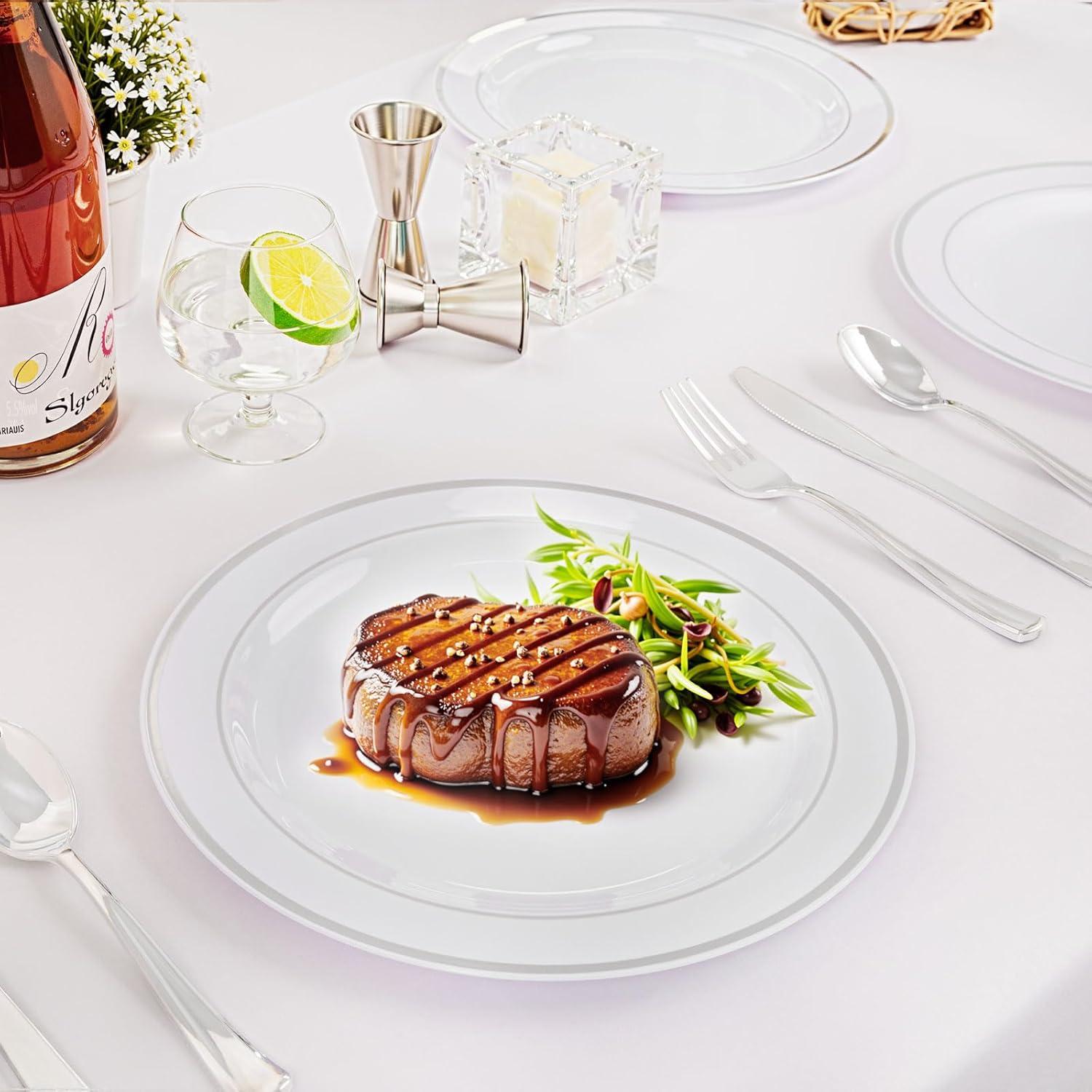 WELLIFE Silver Plastic Dinner Plates 72 Pieces, 10.25" Silver Disposable Plates, Premium Hard Plastic Lunch Plates, Ideal for Wedding and Party