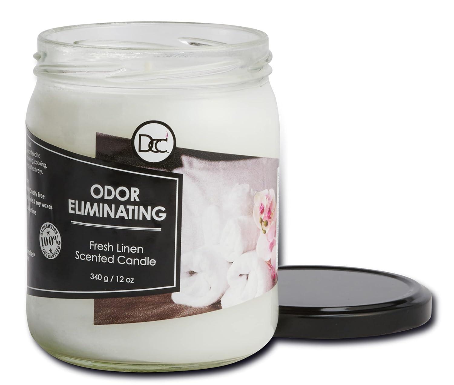 Fresh Linen Odor Eliminating Highly Fragranced Candle - Eliminates 95% of Pet, Smoke, Food, and Other Smells Quickly - Up to 80 Hour Burn time - 12 Ounce Premium Soy Blend