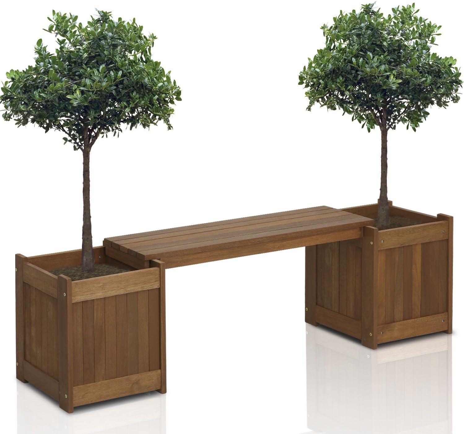 Furinno Brown Teak Hardwood Outdoor Planter Box with Bench