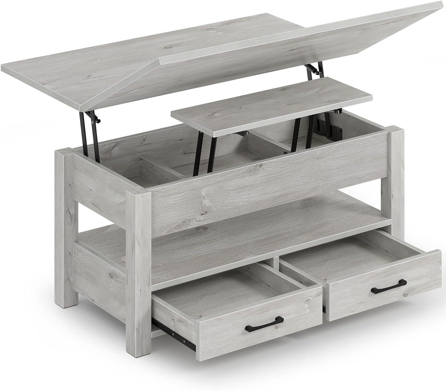 Gray Engineered Wood Lift-Top Coffee Table with Storage