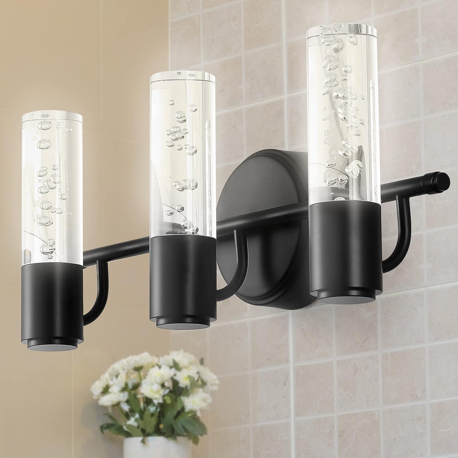 Bolha 18" 3-Light Minimalist Modern Bubble Acrylic/Iron Integrated LED Vanity Light, Black