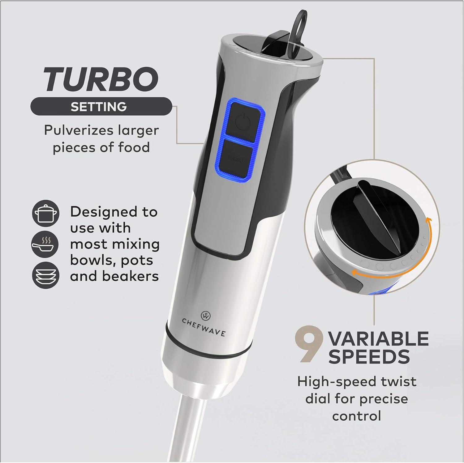 ChefWave Intermix 500-Watt 9-Speed Immersion Hand Blender with Attachments