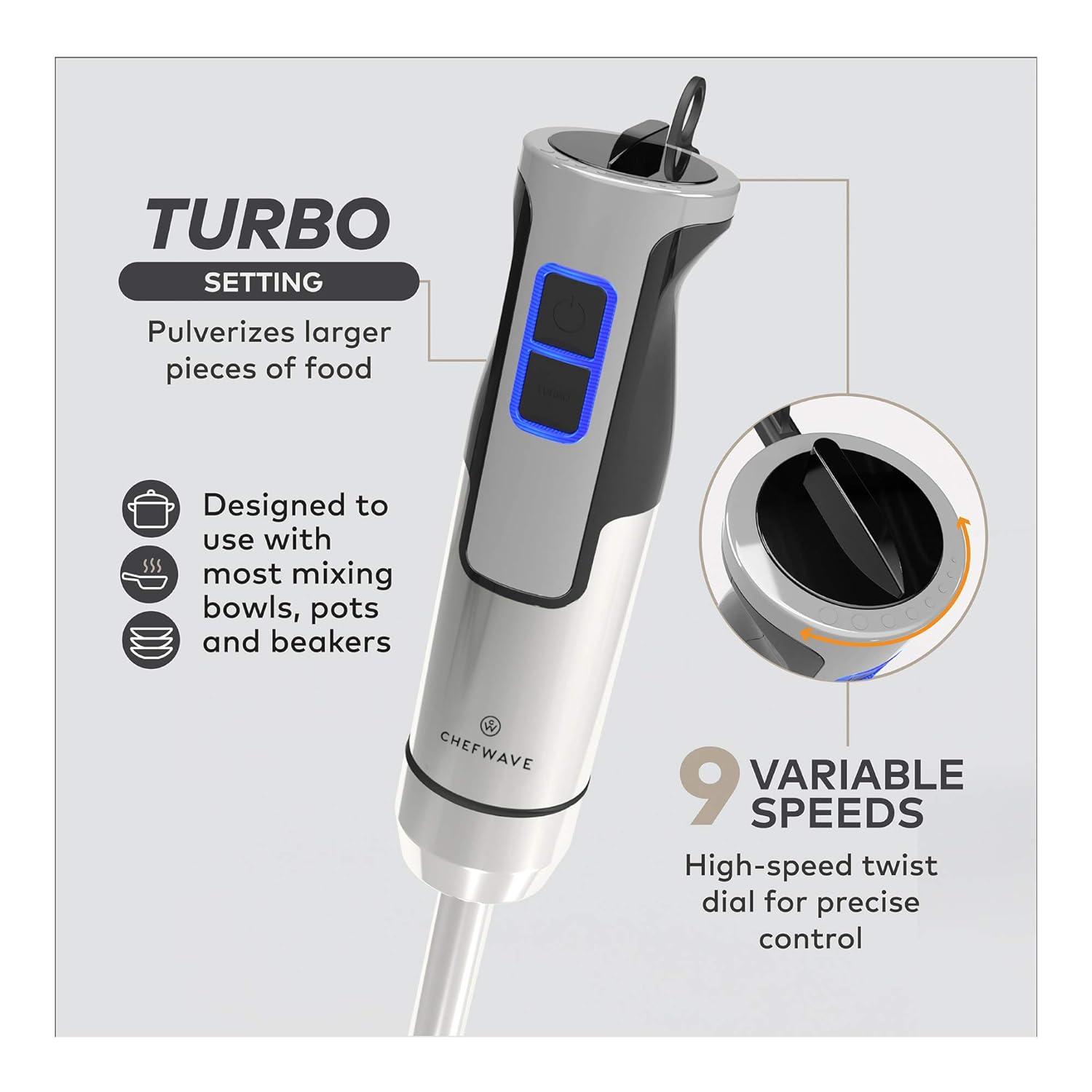 ChefWave Intermix 500-Watt 9-Speed Immersion Hand Blender with Attachments