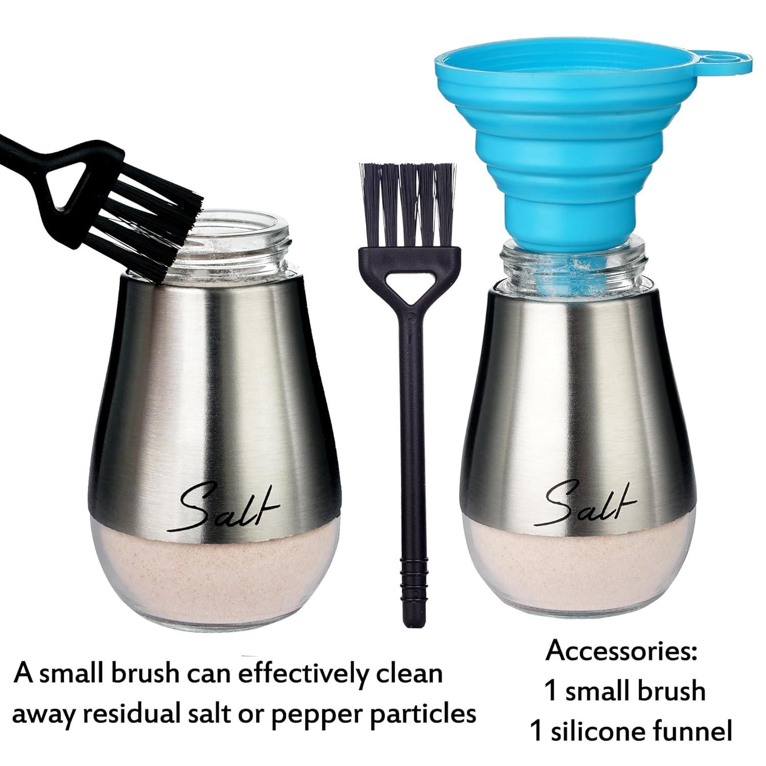 Juvale Stainless Steel Salt and Pepper Shakers Set with Glass Bottom, Perforated "S" and "P" Caps - Modern Kitchen Decor (4oz)
