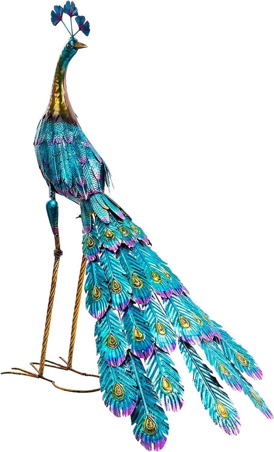 Graceful Metal Peacock Garden Statue - Alpine Corporation