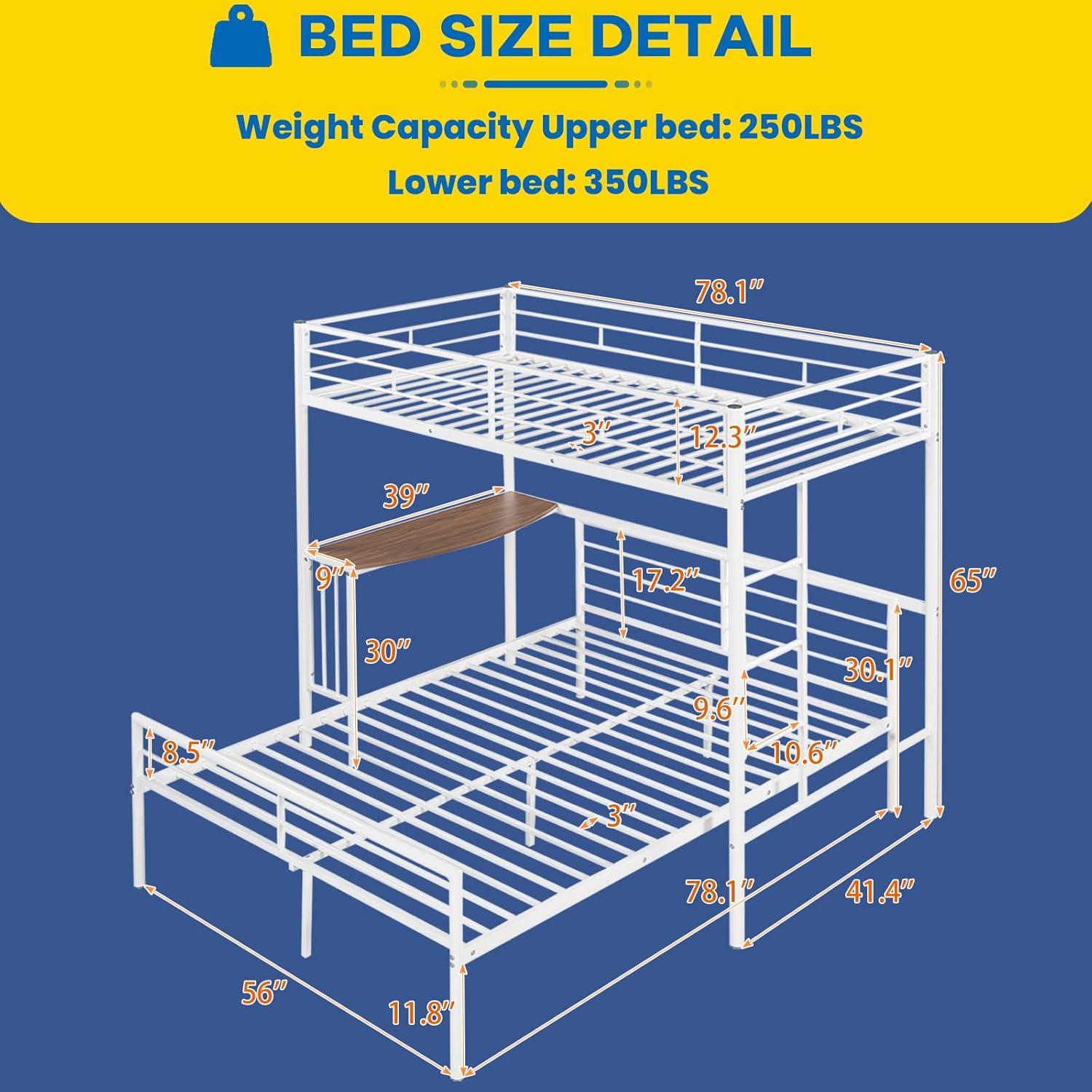 Twin Over Full Bunk Bed with Desk, Convertible to 2 Platform Beds,Heavy Duty Metal Bunk Bed with Ladder and Full Guardrail for Teens Boys Girls Adults,No Box Spring Needed