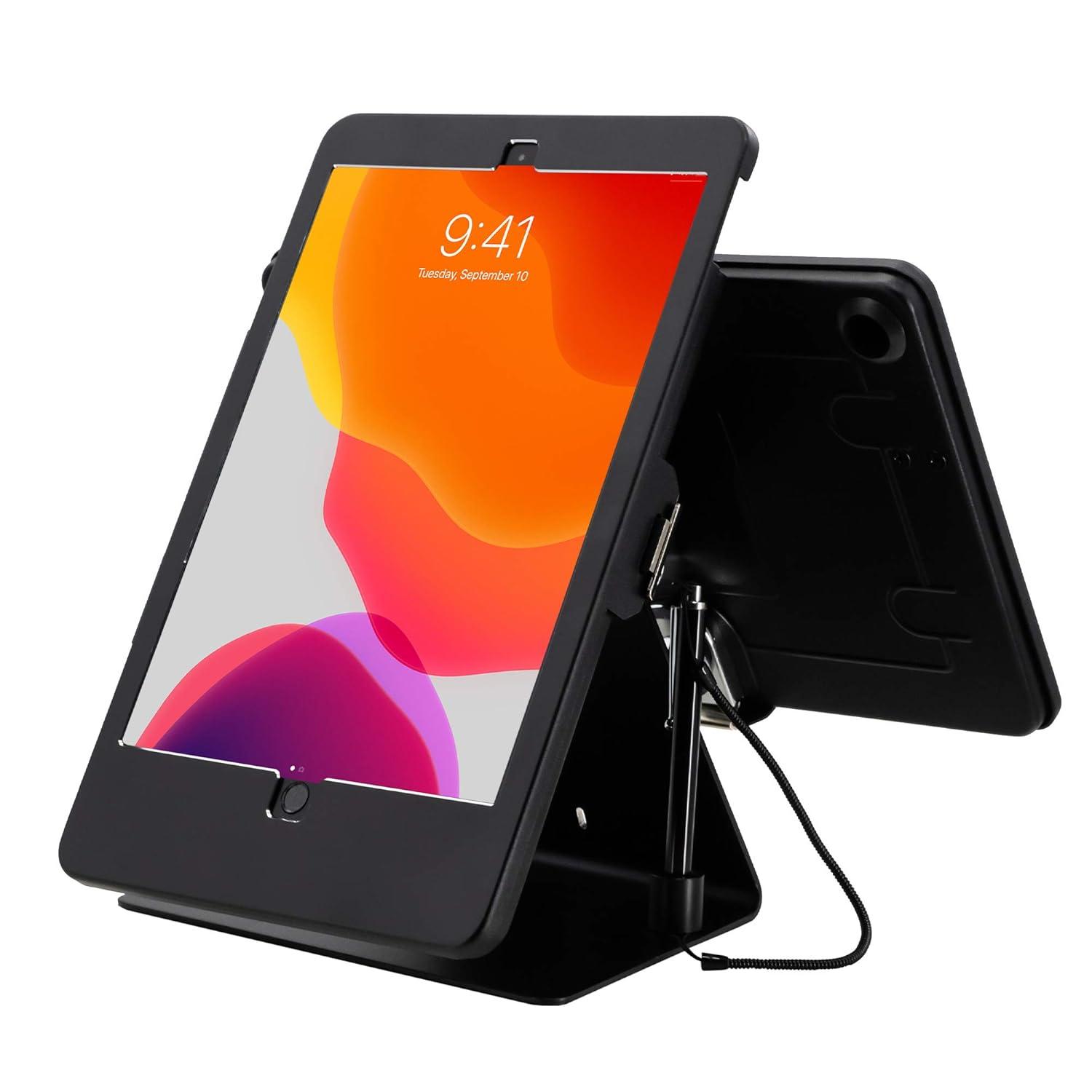 Black Dual Tablet Kiosk Stand with Lockable Enclosures