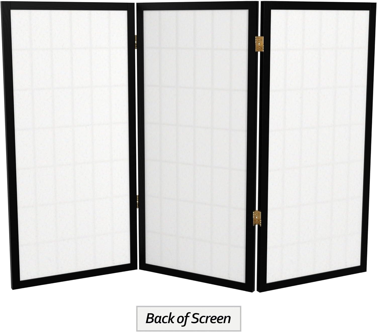 3 ft. Tall Window Pane Shoji Screen - Black (3 Panels) - Oriental Furniture: Hardwood Frame, No Assembly Required