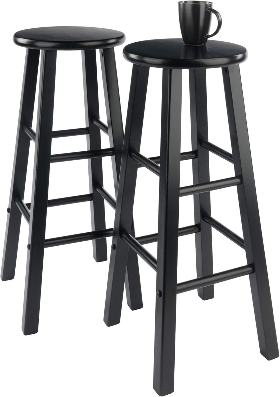 Transitional Solid Wood 29" Adjustable Black Bar Stool Set