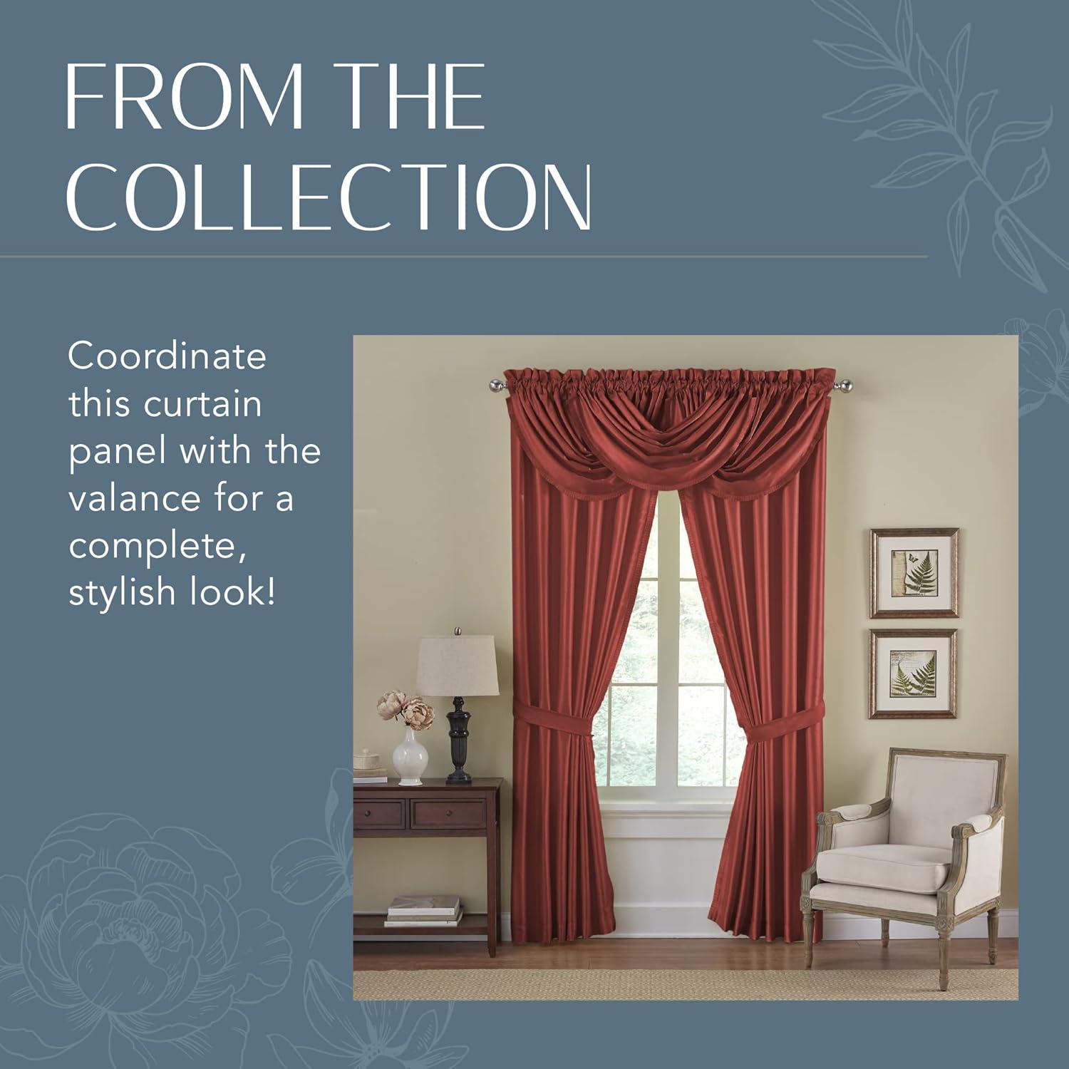 Versailles Faux Silk Room Darkening Single Window Curtain Panel - 52" x 108" - Rouge Red - Elrene Home Fashions