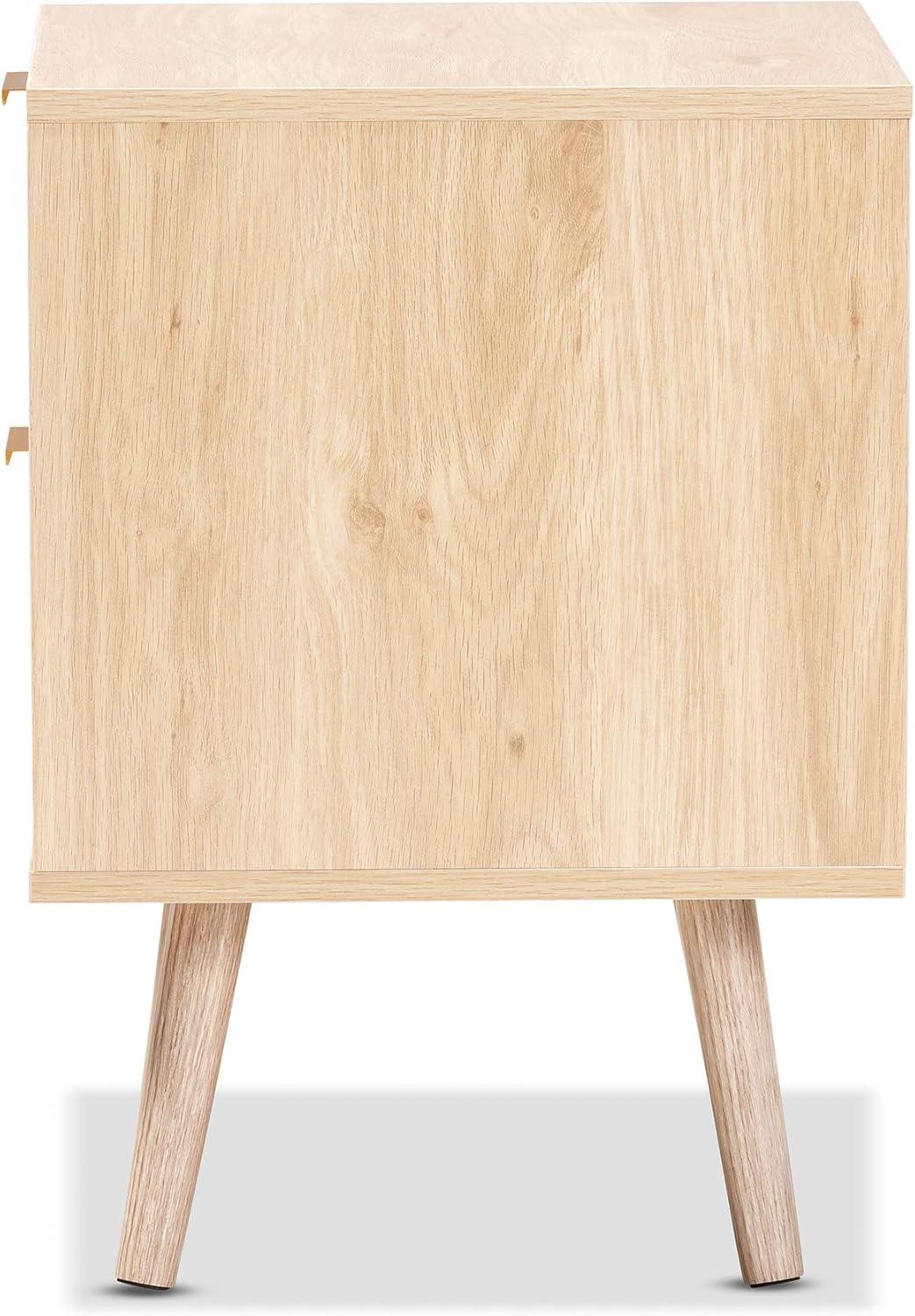 Baird Wood and Rattan 2 Drawer Nightstand Brown - Baxton Studio: Bohemian Style, Gold Tone Handles