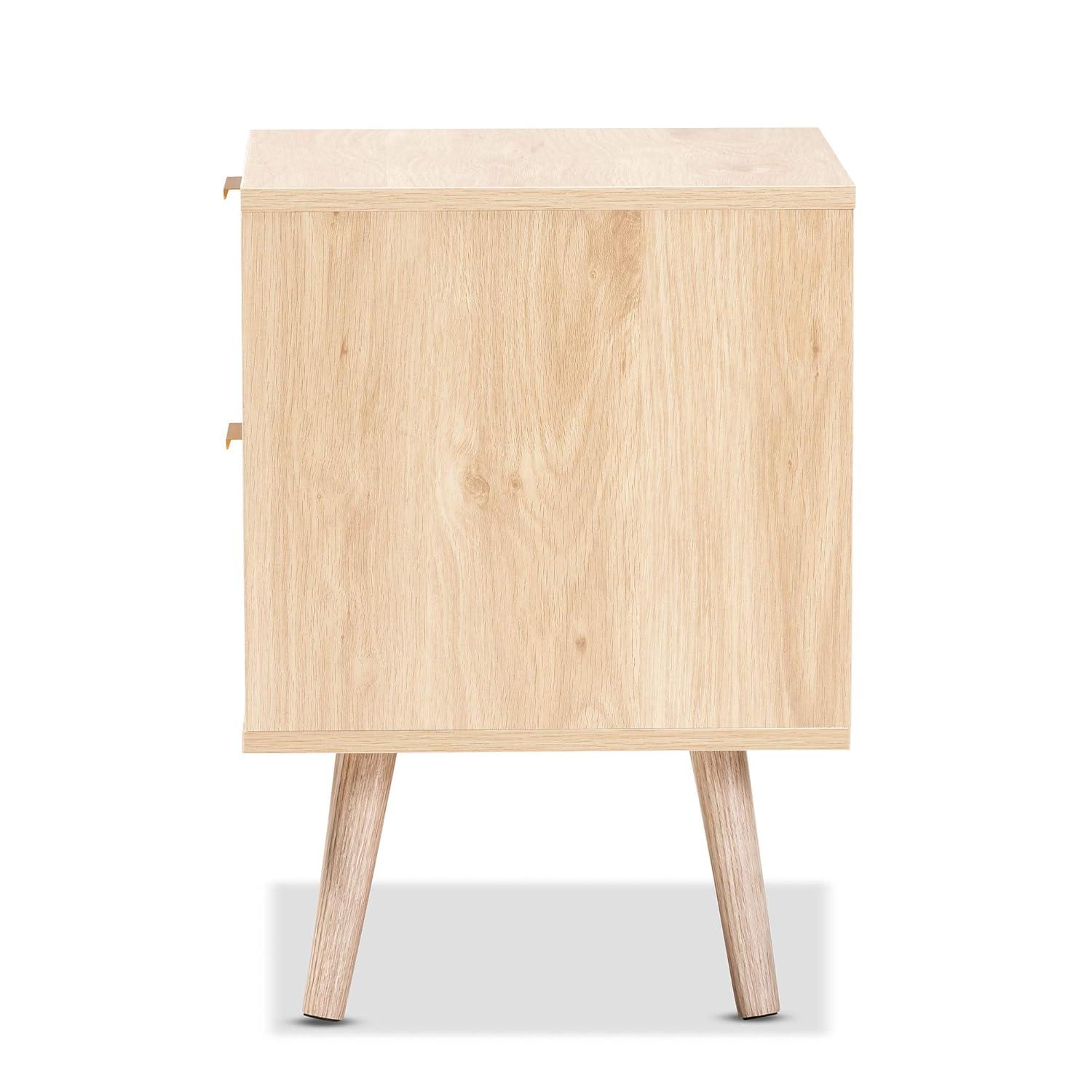 Baird Wood and Rattan 2 Drawer Nightstand Brown - Baxton Studio: Bohemian Style, Gold Tone Handles