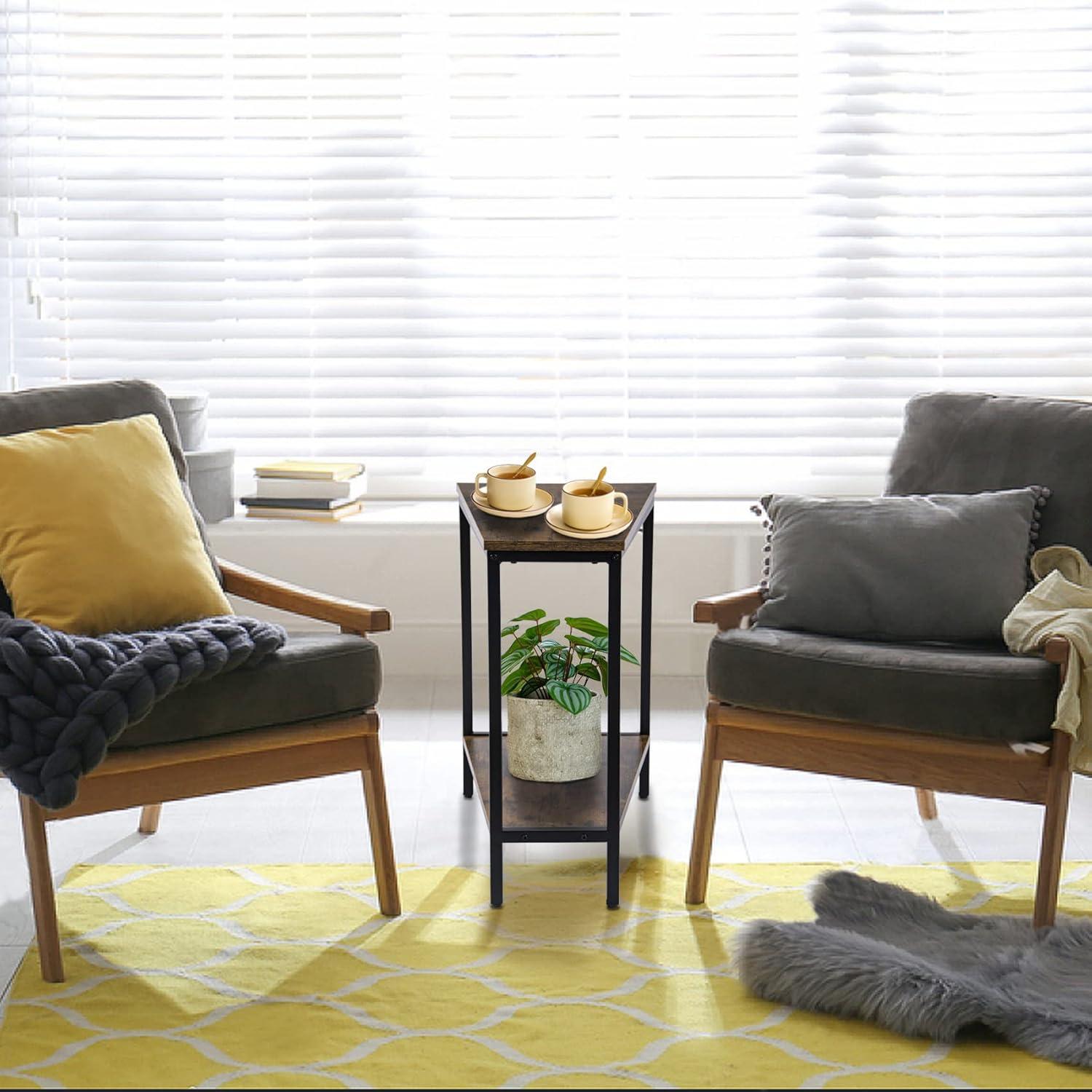 Wedge End Table - Triangle Recliner Side Table for Corners & Small Spaces - Narrow Rectangle Magazine Rack - Tall Slim Design