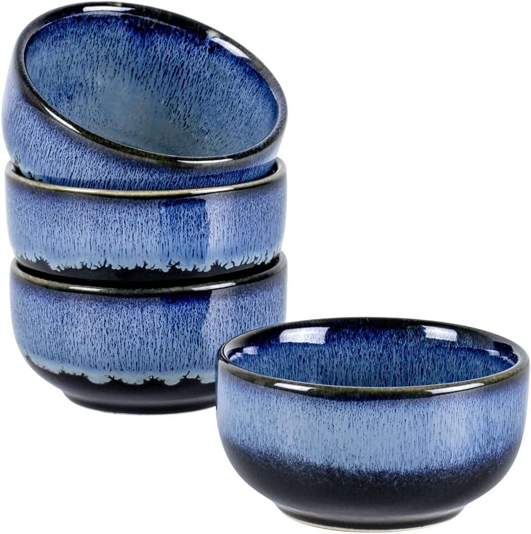 UNICASA Ceramic Dessert bowl,Set of 4,Porcelain 8 Oz Bowl Set for Rice Soup Snack Ice Cream（Blue）