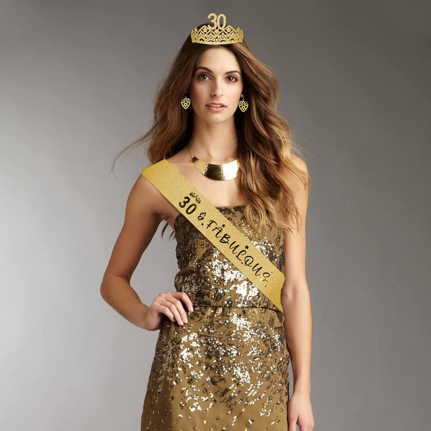 30th Birthday Decorations: Sash, Crown, Tiara for Women - Fabulous 30th Birthday Gifts
