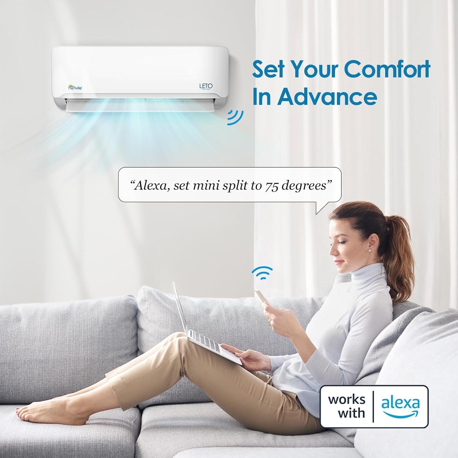 Senville 18000 BTU Wi-Fi Connected Ductless Mini Split Air Conditioner for 1000 Square Feet with Heater and Remote Included