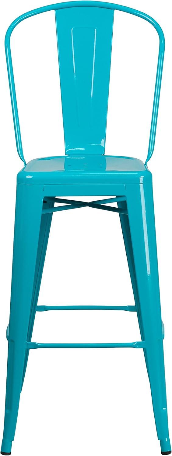 Flash Furniture Commercial Grade 30" High Crystal Teal-Blue Metal Indoor-Outdoor Barstool with Back