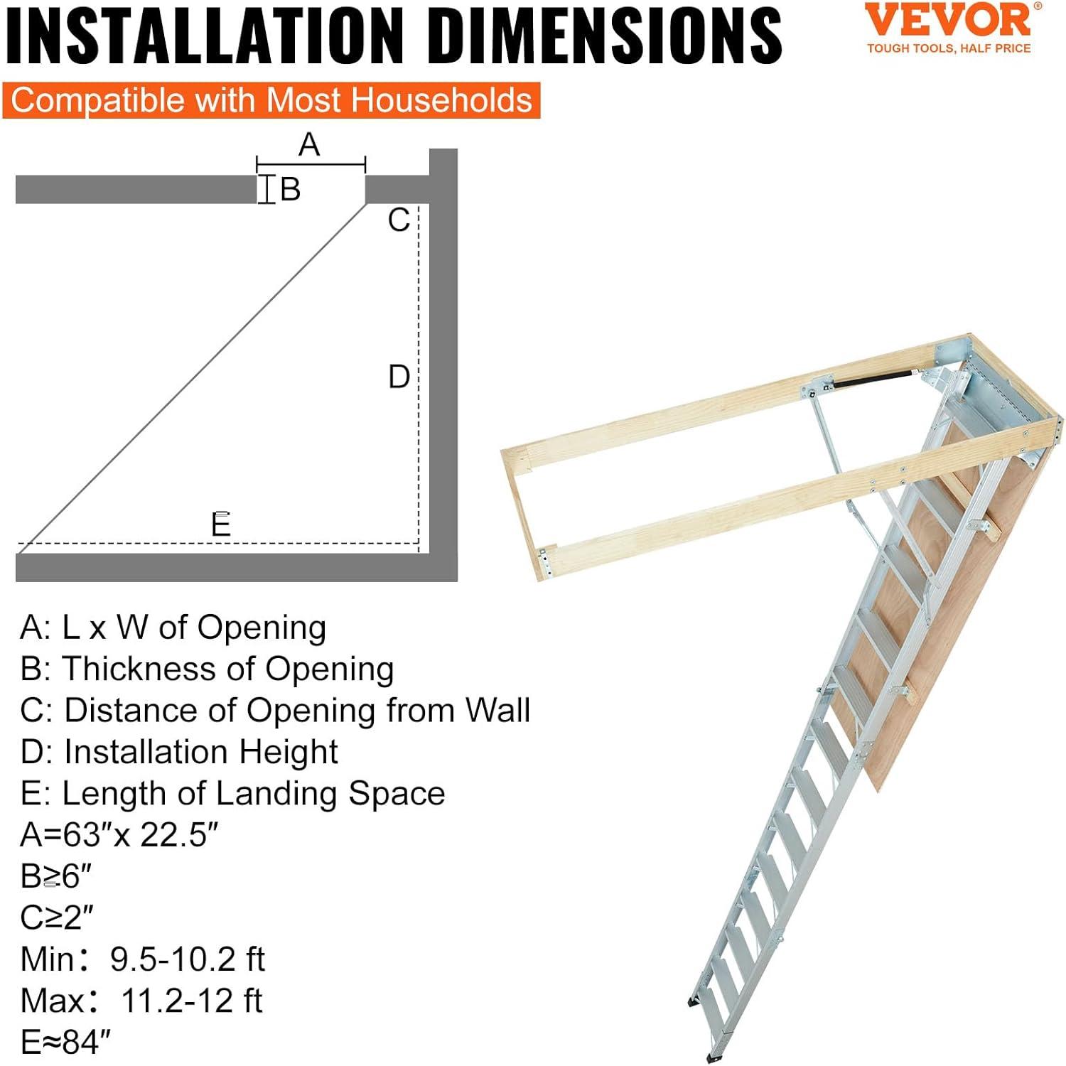 VEVOR 12 - Step Aluminum Lightweight Attic Ladder