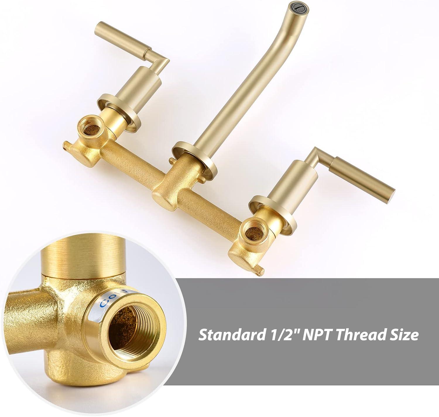 10.08" Wall Mounted Solid Brass 2-Handle Bathroom Sink Faucet