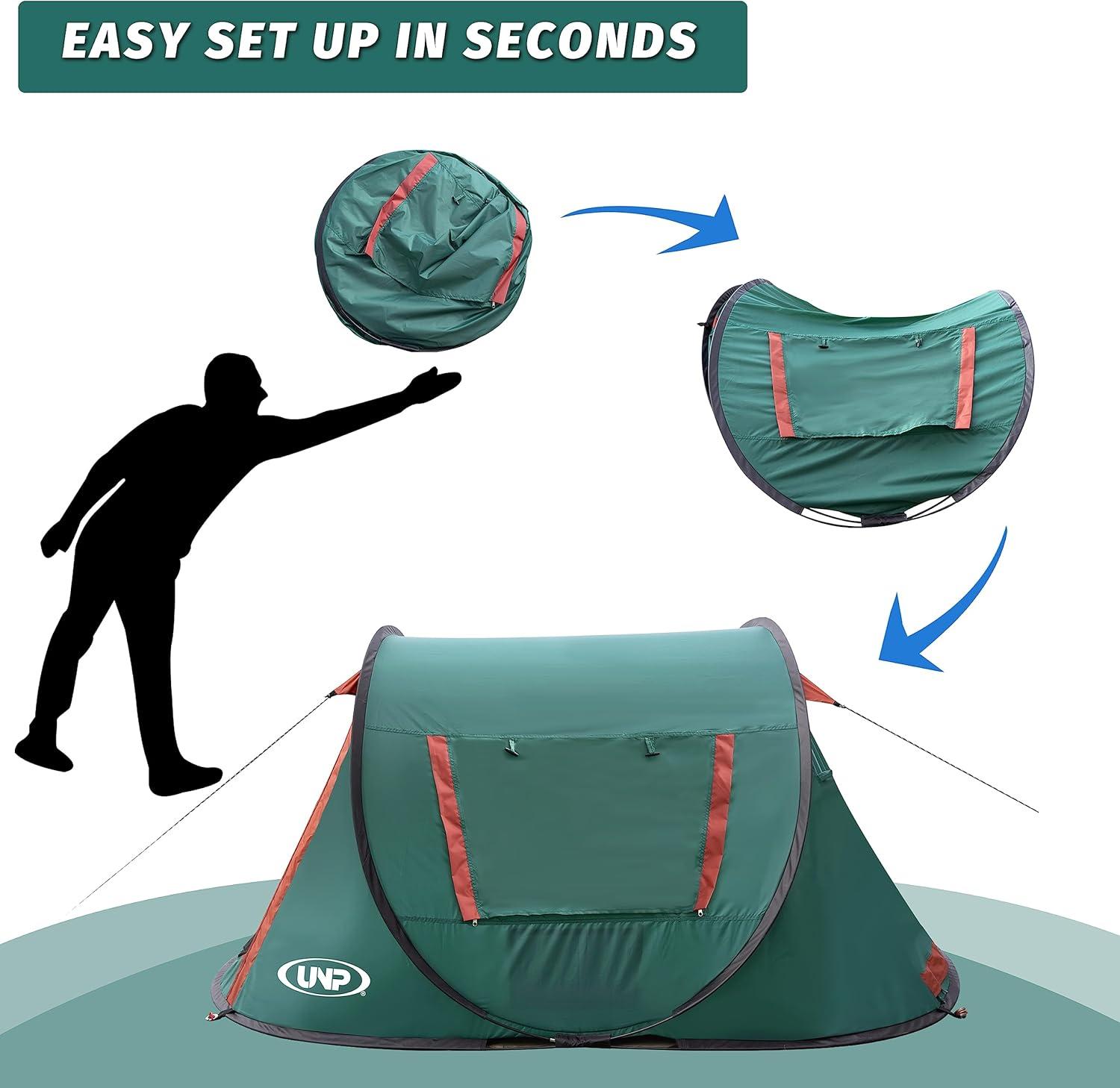 Green 2-Person Pop-Up Camping Tent with Carry Bag