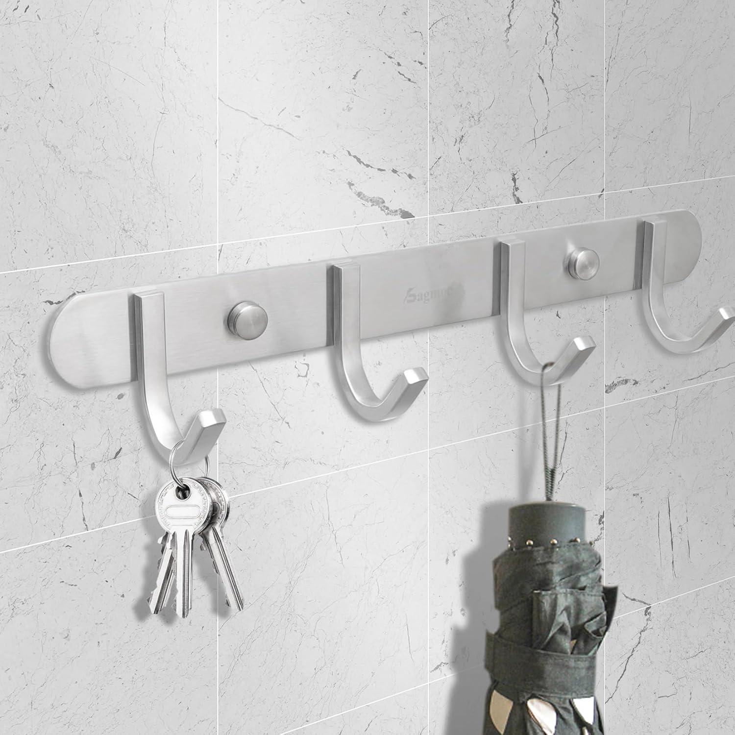 Brushed Nickel Stainless Steel Wall Mounted Coat Hook Rack