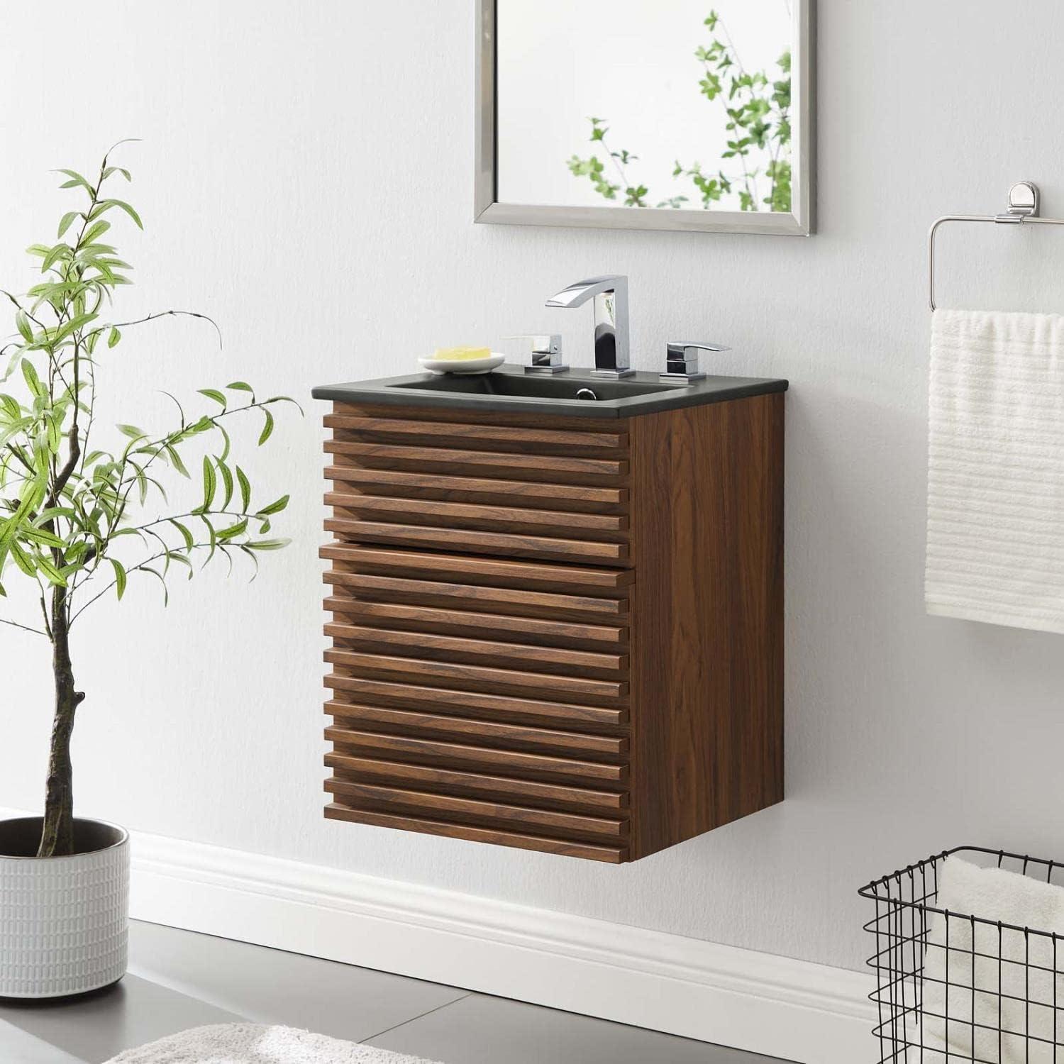 Modway Render 18" Wall-Mount Bathroom Vanity in Walnut Black