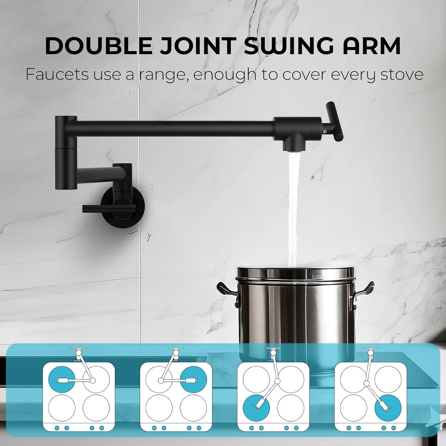 Matte Black Stainless Steel Wall Mount Pot Filler Faucet