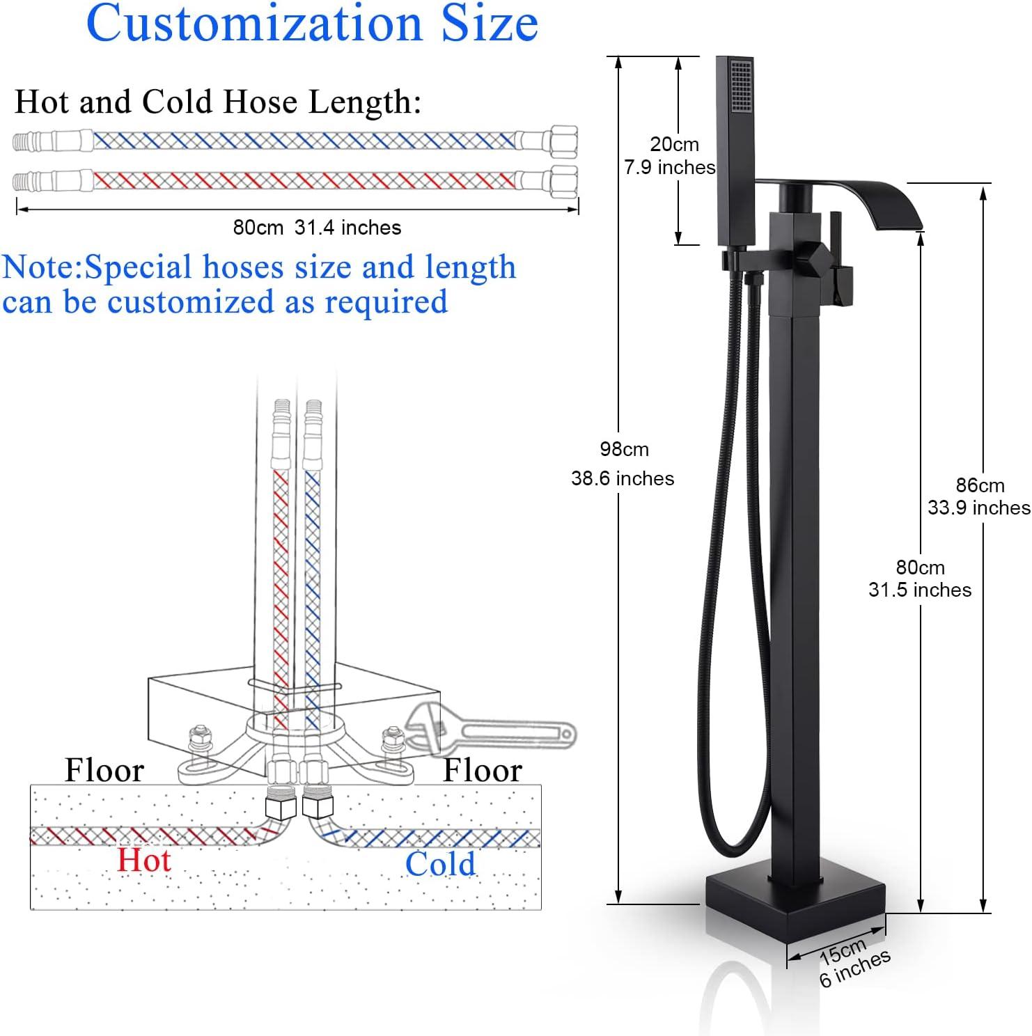 Matte Black Brass Freestanding Tub Faucet with Hand Shower