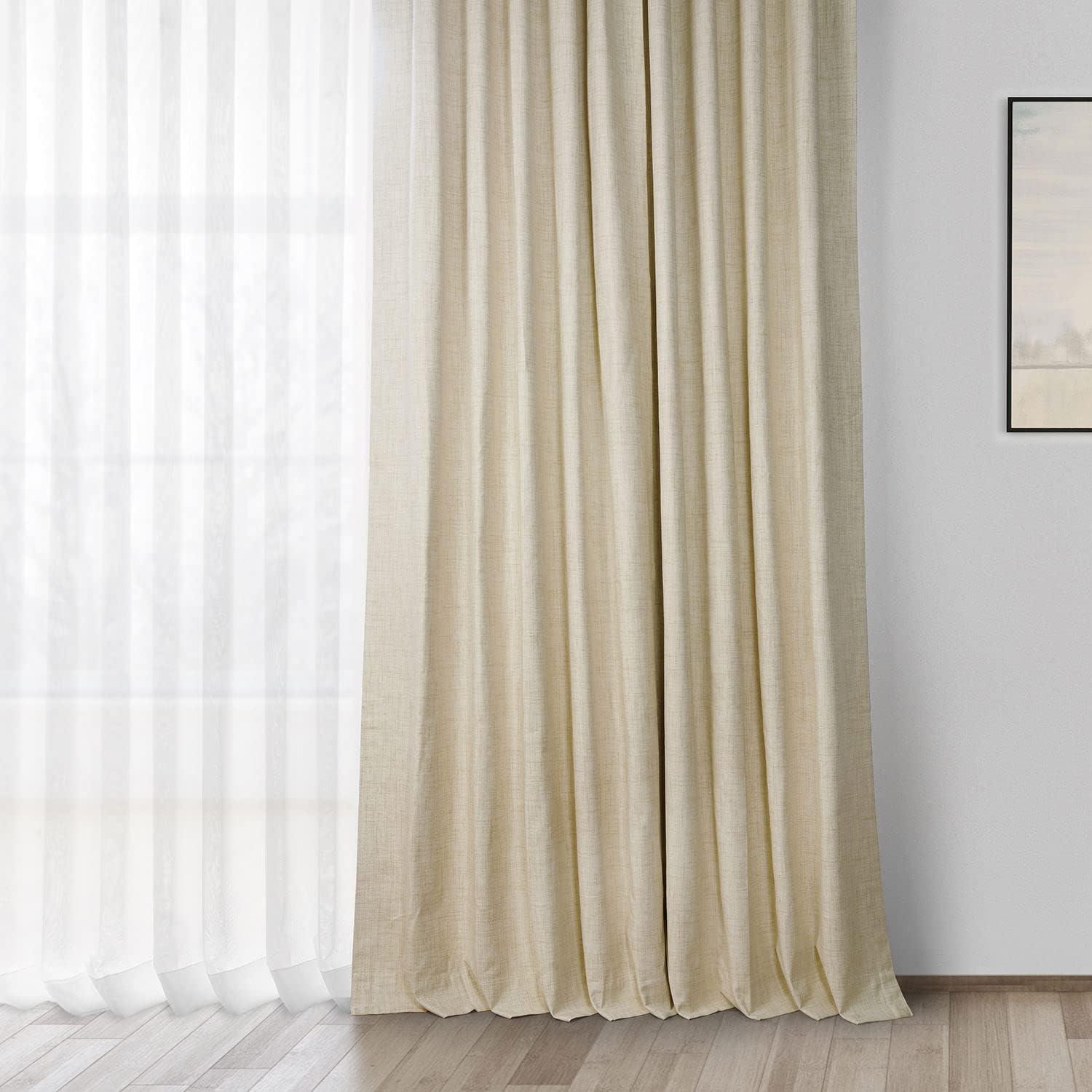 Natural Light Beige Vintage Thermal Cross Linen Weave Blackout Curtain (1 Panel), Natural Light Beige, 50W X 96L