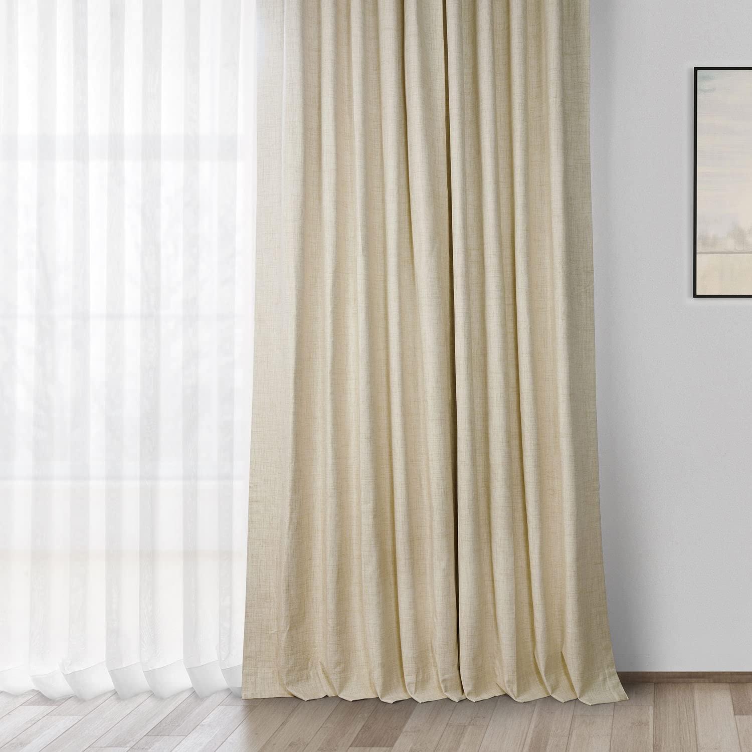 Natural Light Beige Vintage Thermal Cross Linen Weave Blackout Curtain (1 Panel), Natural Light Beige, 50W X 108L