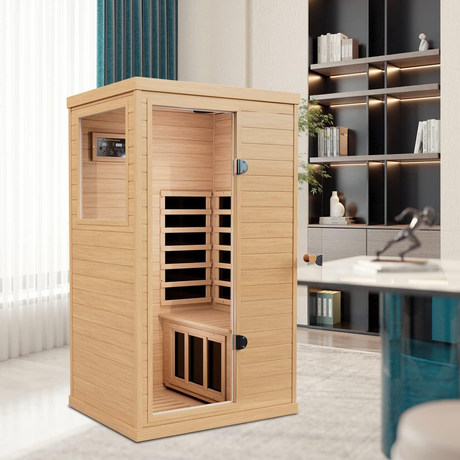 Single-Person Hemlock Wood Infrared Sauna with Carbon Heaters