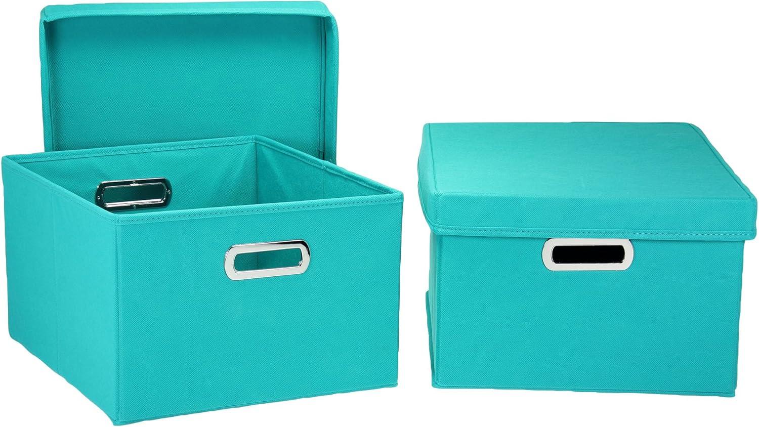 Aqua Fabric Collapsible Stackable Storage Boxes with Lids