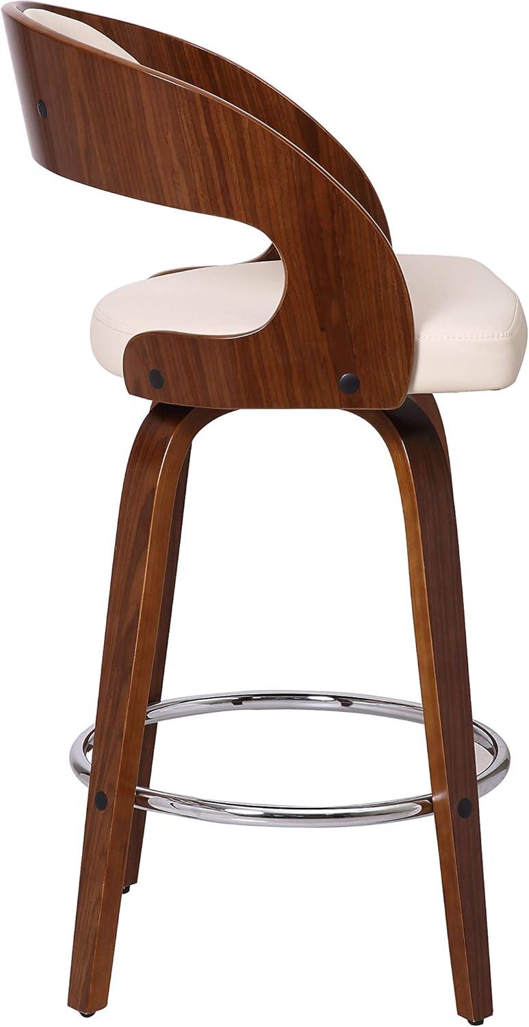 Shelly Cream and Walnut Wood Swivel Bar Stool