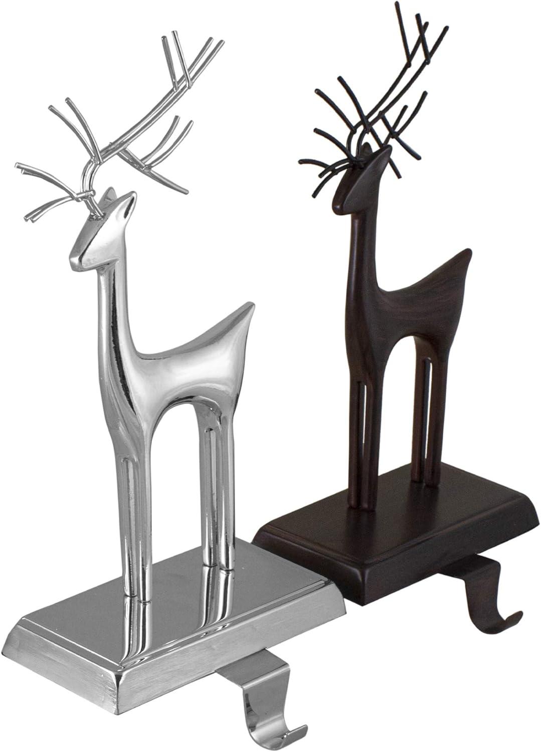 Northlight Set of 2 Oil Rubbed Bronze and Silver Reindeer Christmas Stocking Holders